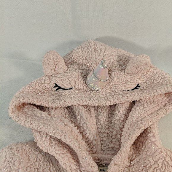 OshKosh B'Gosh Girls 2T Pink Sparkly Unicorn Hoodie Full Zip Sweater Hood Toddle - Picture 2 of 10